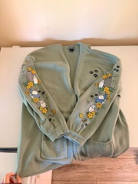 My neighbor totoro sage green embroidered cardigan sz 2x EUC